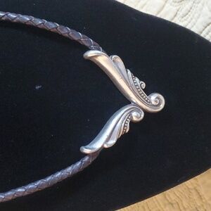 Silvertone and Leather Necklace